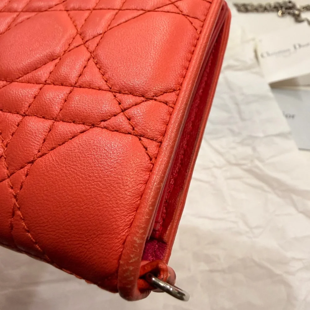 Christian Dior Lady Dior Cannage Patent Leather Long Wallet Tricolor